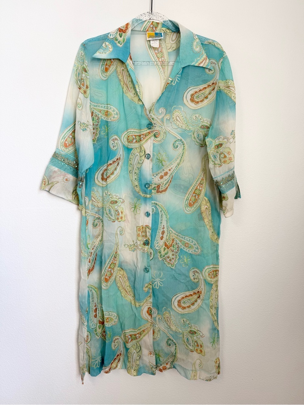 SeaSuns Vintage turquoise paisley tunic sheer Y2K often beach cover Tunic Size M